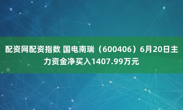 配资网配资指数 国电南瑞（600406）6月20日主力资金净买入1407.99万元